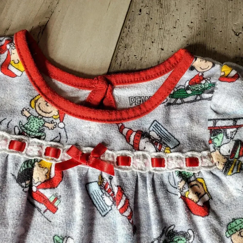 Peanuts Toddler Girls' Snoopy Holiday Christmas Soft Woven Pajama Nightgown 2T